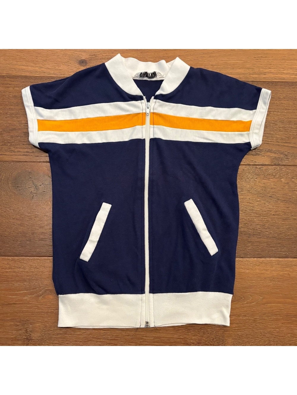 VINTAGE 70s Retro Zip Up Top, Pockets, XS